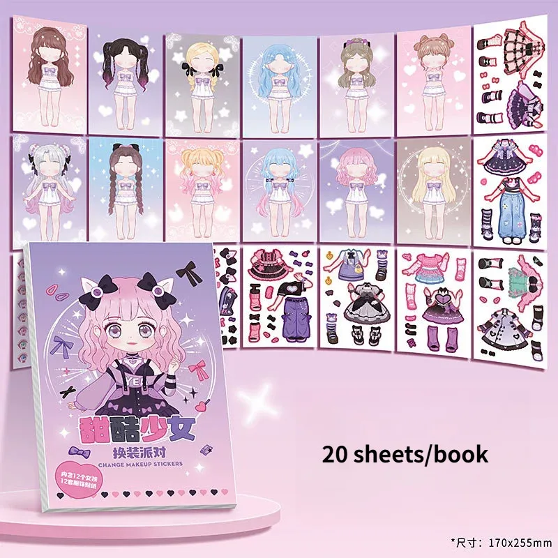 DIY Dress Up Sticker Girl Paper Doll Quiet Book Sweet Cool Girl Star Doll Change Clothes Scrapbook Craft Children's Makeup Book - Image 3