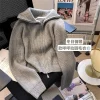 Double Zipper Vintage Flip Collar Women Harajuku Autumn Winter Knitted Cardigan Sweater Jacket Student Korean Version Ladies Top