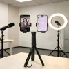 Dual Phone Tripod Stand 2-Clip Handheld Selfie Stick Tabletop with 1/4 Screw for Live Streaming Vlog Video Recording Tik