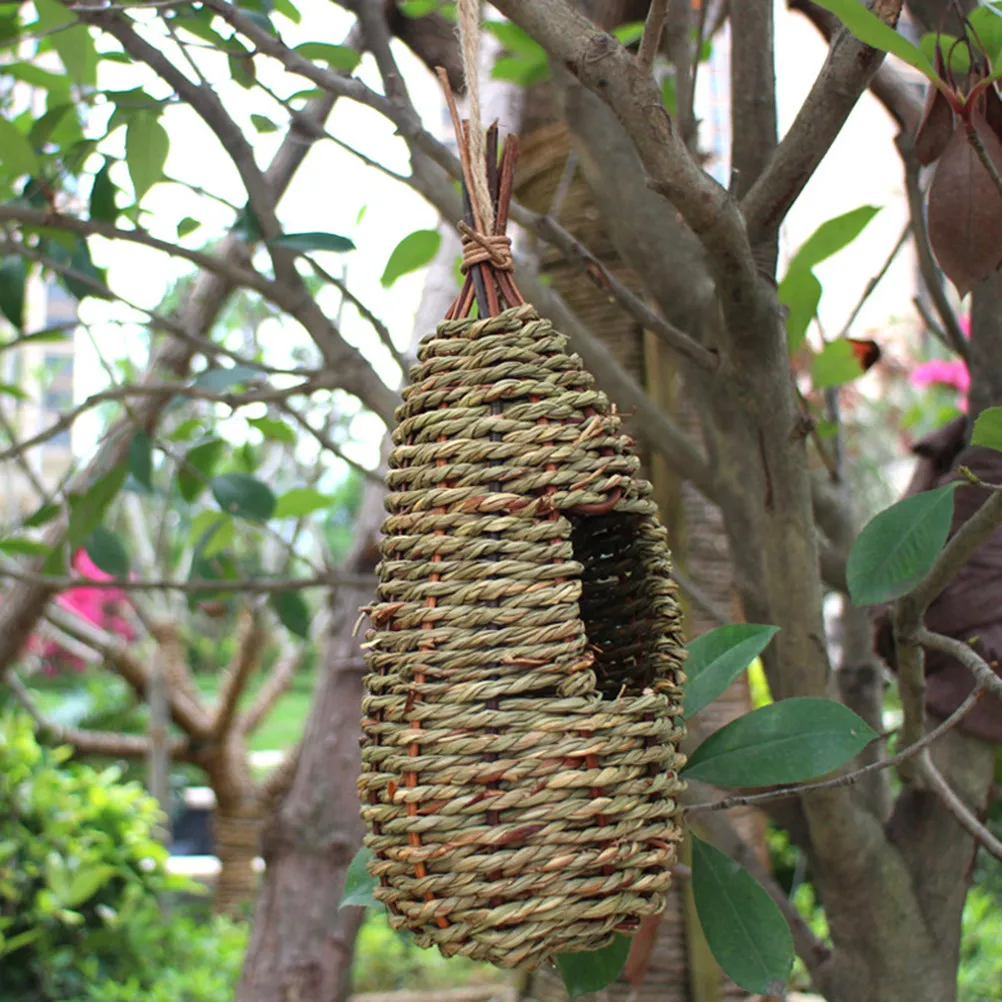 Eco Friendly Woven Grass Bird Nest Box Rustic Idyllic Hanging Birdhouse for Garden Window Mount Attract Birds Breeding Nesting - Image 2