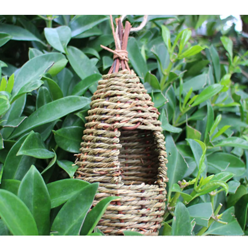 Eco Friendly Woven Grass Bird Nest Box Rustic Idyllic Hanging Birdhouse for Garden Window Mount Attract Birds Breeding Nesting - Image 5
