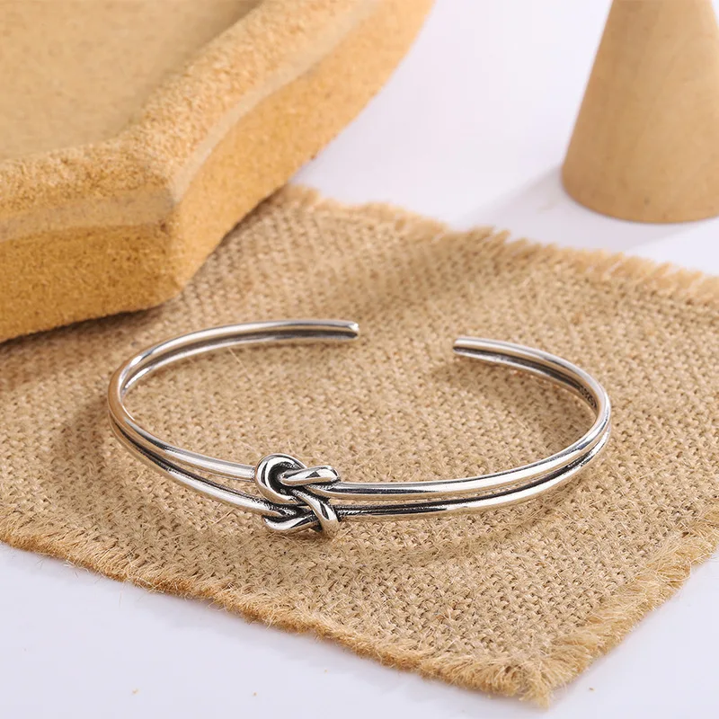 European Retro Personality Rope Buckle Two Thread Knotting Bangle Fashion 925 Sterling Silver Popular Opening Bracelets SL022 - Image 2