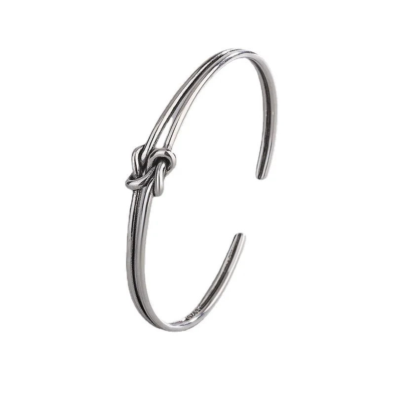 European Retro Personality Rope Buckle Two Thread Knotting Bangle Fashion 925 Sterling Silver Popular Opening Bracelets SL022 - Image 5