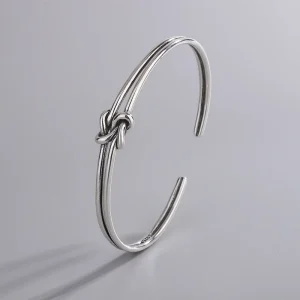 European Retro Personality Rope Buckle Two Thread Knotting Bangle Fashion 925 Sterling Silver Popular Opening Bracelets SL022