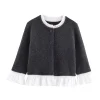 European and American 2025 autumn new women's clothing casual temperament simple round neck poplin splicing knitted jacket