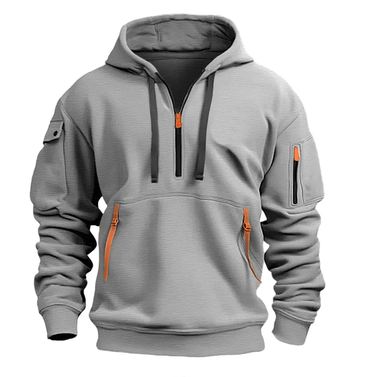 European size plus size casual Spring and autumn men's hoodie pullover zipper sports pocket big hoodie 2025 tide - Image 3