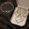 Exquisite Double Heart Necklace Earrings Bracelet Jewelry Set Shiny Zircon Lover Jewelry Bridal Wedding Party Romantic Gifts