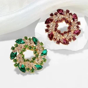 Fashion Rhinestone Wreath Bauhinia Brooches for Women Purple Green Crystal Wheat Ear Plant Pin Backpack Suit Party Accessories