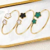 Fashion Stainless Steel Five Leaf Flower Open Bangle Bright Anti Allergy Waterproof Charm Texture High Quality Jewelry Clover