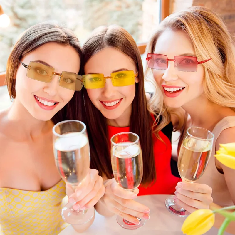 Fashion Vintage Colors Sunglasses Women Rimless Rectangle Shade Gradient Eyewear Summer Goggles UV400 Outdoor Travel Sun Glasses - Image 2
