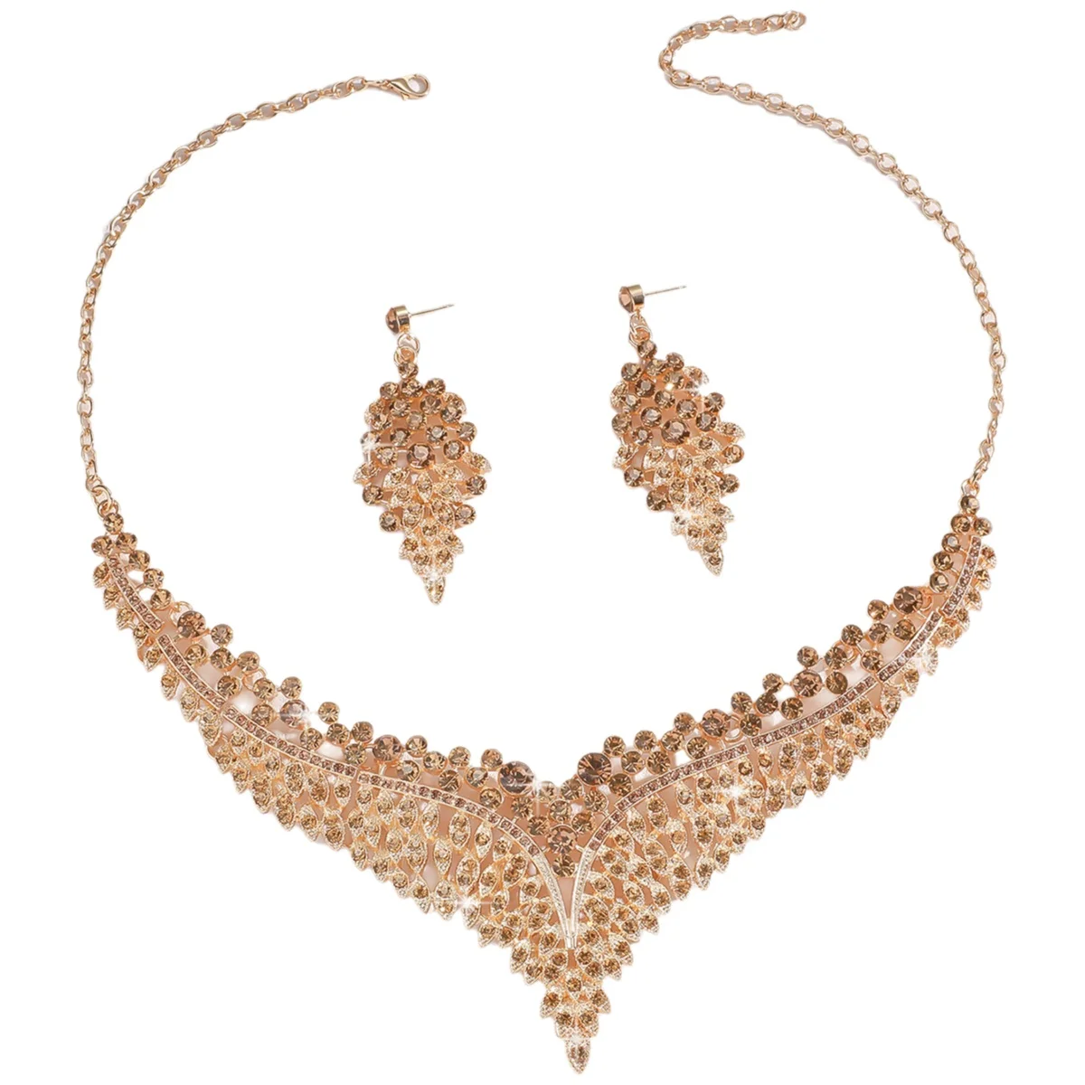 Fashionable Alloy Material Flash Diamond Dinner Party Necklace Earring Set Versatile Everyday Match Leaf Pattern Retro Style - Image 6