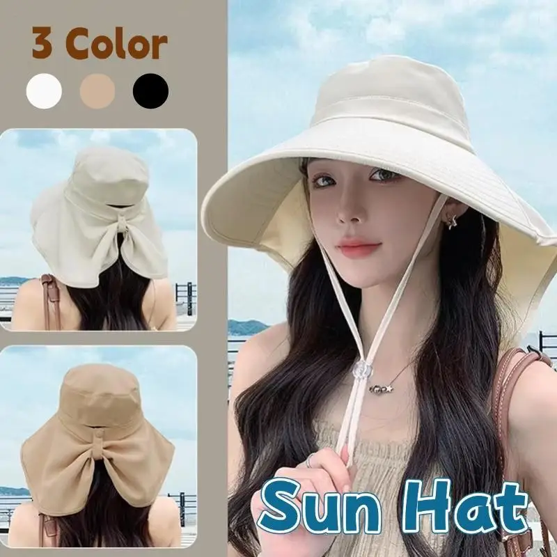 Fisherman Hat Wide Brim Sun Hat Shawl Neck Flap UV Protection Outdoor Travel Beach Hat Women Accessories Summer