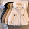 Fleece Lined Hood Down Jacket Winter Coat for Women Warm Drawstring Padded Parkas Korean Casual Streetwear Female Puffer Outwear