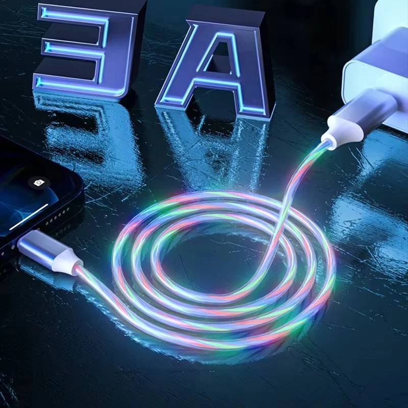 Flowing LED Light 60W USB C to Type C Fast Charger Cable Cord for Samsung S25 S24 Xiaomi Redmi Huawei iPhone 15 16 17 pro max - Image 5