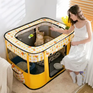 Foldable Pet Playpen Oxford Cloth Indoor Outdoor Tent Fence Storage Bag Puppy Cat Small Animal Easy Assemble Portable Play Pen