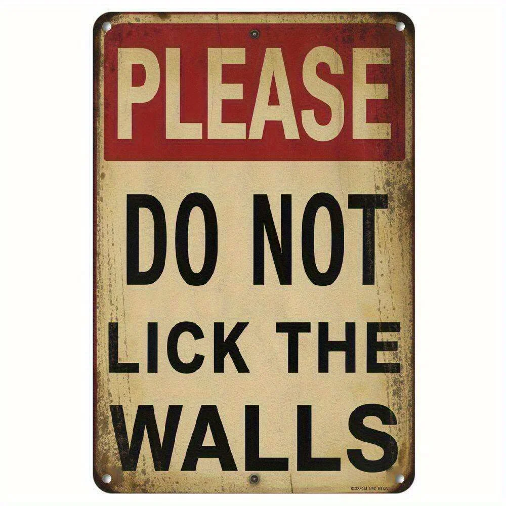 Frame Retro Style Rustic Metal Wall SignDo Not Lick the Walles Aluminum Distressed Red and Black Decoration Suitable for Home Ba