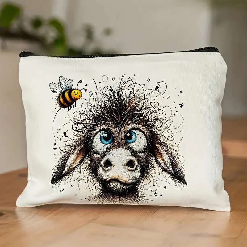 Fun Humorous Donkey Bee Makeup Bag Zipper Multi functional Storage Bag Large Capacity Handheld Makeup Bag Portable Cosmetic Bag - Image 2
