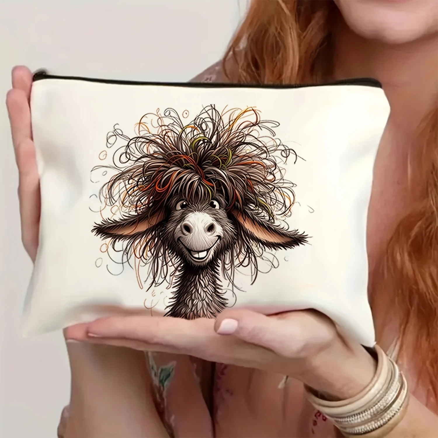 Fun Humorous Donkey Bee Makeup Bag Zipper Multi functional Storage Bag Large Capacity Handheld Makeup Bag Portable Cosmetic Bag - Image 4