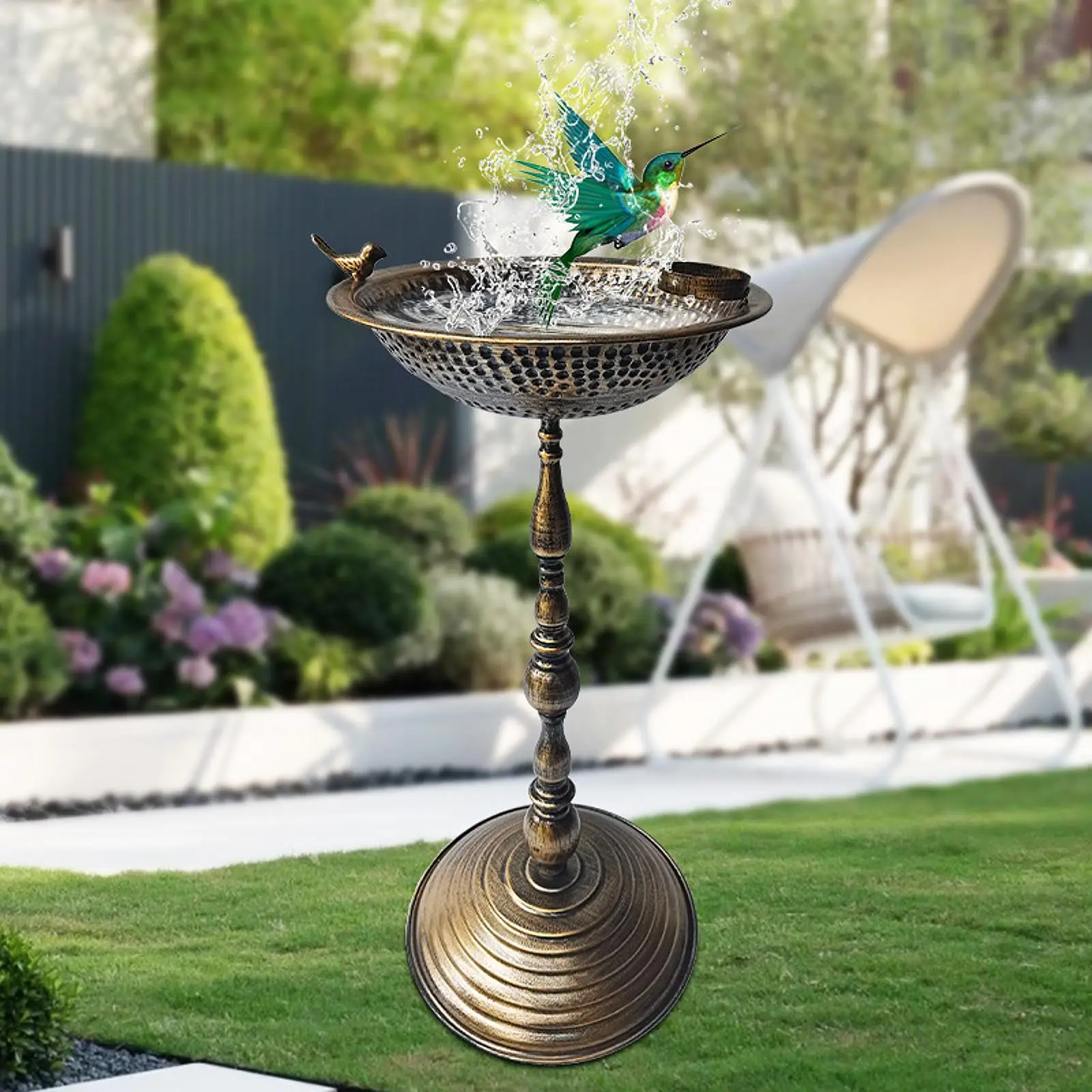 Garden Bird Bath Yard Decor Round Base Design Birdfeeder for Lawn Yards Outdoors