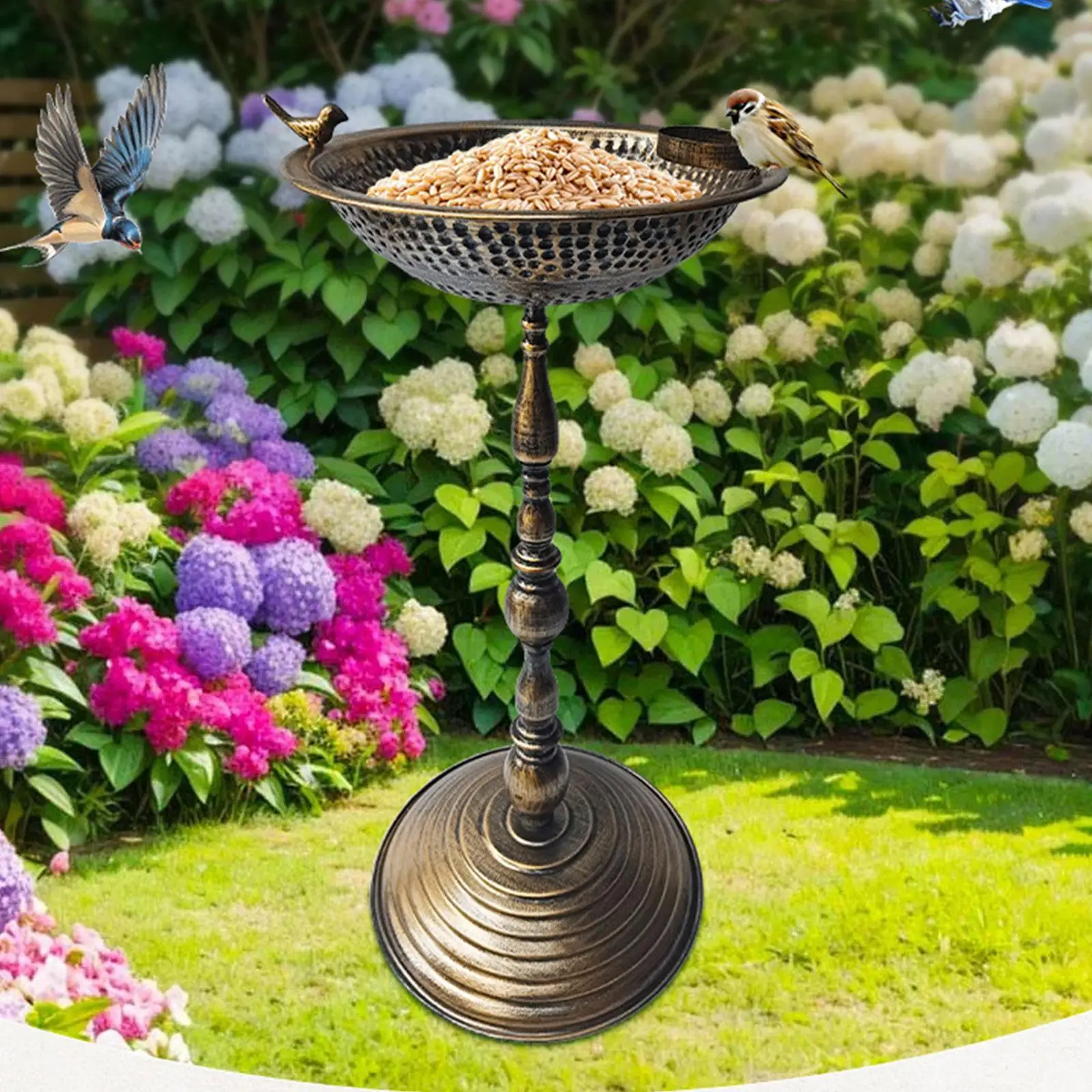 Garden Bird Bath Yard Decor Round Base Design Birdfeeder for Lawn Yards Outdoors