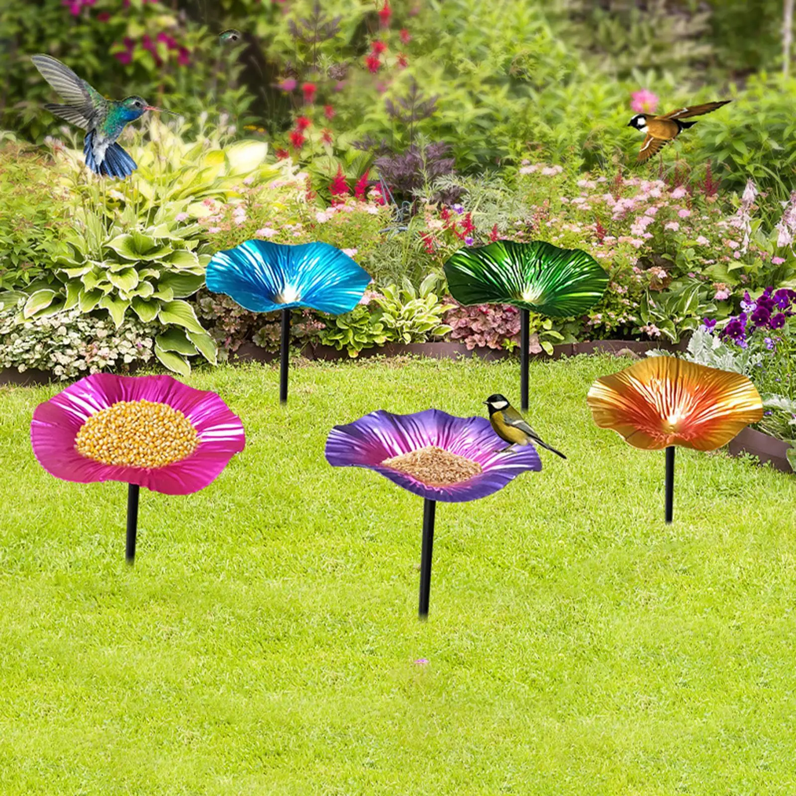 Garden Bird Bath with Detachable Pole And Ground Stake for Bird Feeders - Image 4