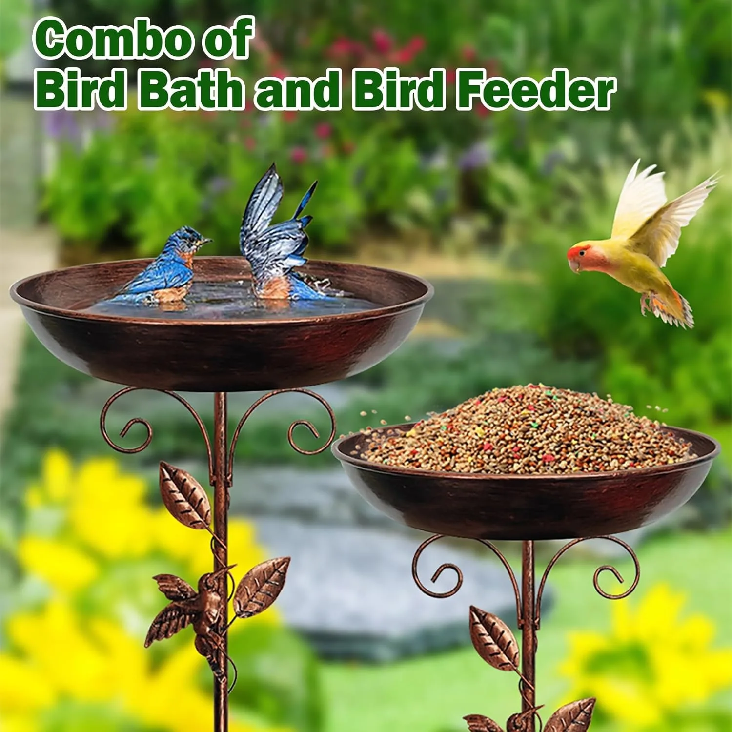 Garden Birdbath Sturdy Iron Outdoor Bird Bath for Outside Vintage Standing Birdbath Bowl for Outdoor Garden Patio Yard - Image 4