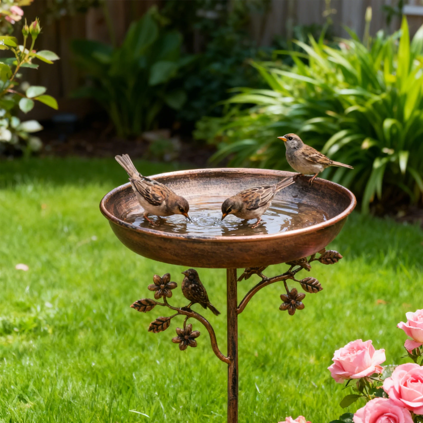 Garden Birdbath Sturdy Iron Outdoor Bird Bath for Outside Vintage Standing Birdbath Bowl for Outdoor Garden Patio Yard - Image 3