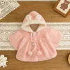 Girls' Coat Winter Solid-Color Warm And Cute Hooded Baby Girls Jacket Cute Baby Outwear With Sheepskin Ears