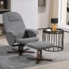 HOMCOM Swivel Recliner Chair with Footstool and Wooden Base, Grey