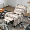 HOMCOM Wingback Recliner Armchair,Pushback Reclining Chair with Round Armrests,Footrest and Rubber Wood Legs,Khaki ﻿