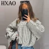 HXAO Plaid Bomber Jacket Women's Jacket Spring Autumn 2026 Crop Oversized Long Sleeve Top Casual Zipper Outerwears Outdoor Coats