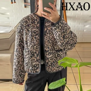 HXAO Winter Jackets Woman Leopard Women Coat Jackets Vintage Autumn Cropped Quilted Jacket Cardigan Long Sleeve Padded Jacket