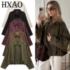 HXAO Women's Bomber Jacket Crop Suede Jacket Spring 2025 Oversized Long Sleeve Coats New In Coats & Jackets Plus Size Outerwears