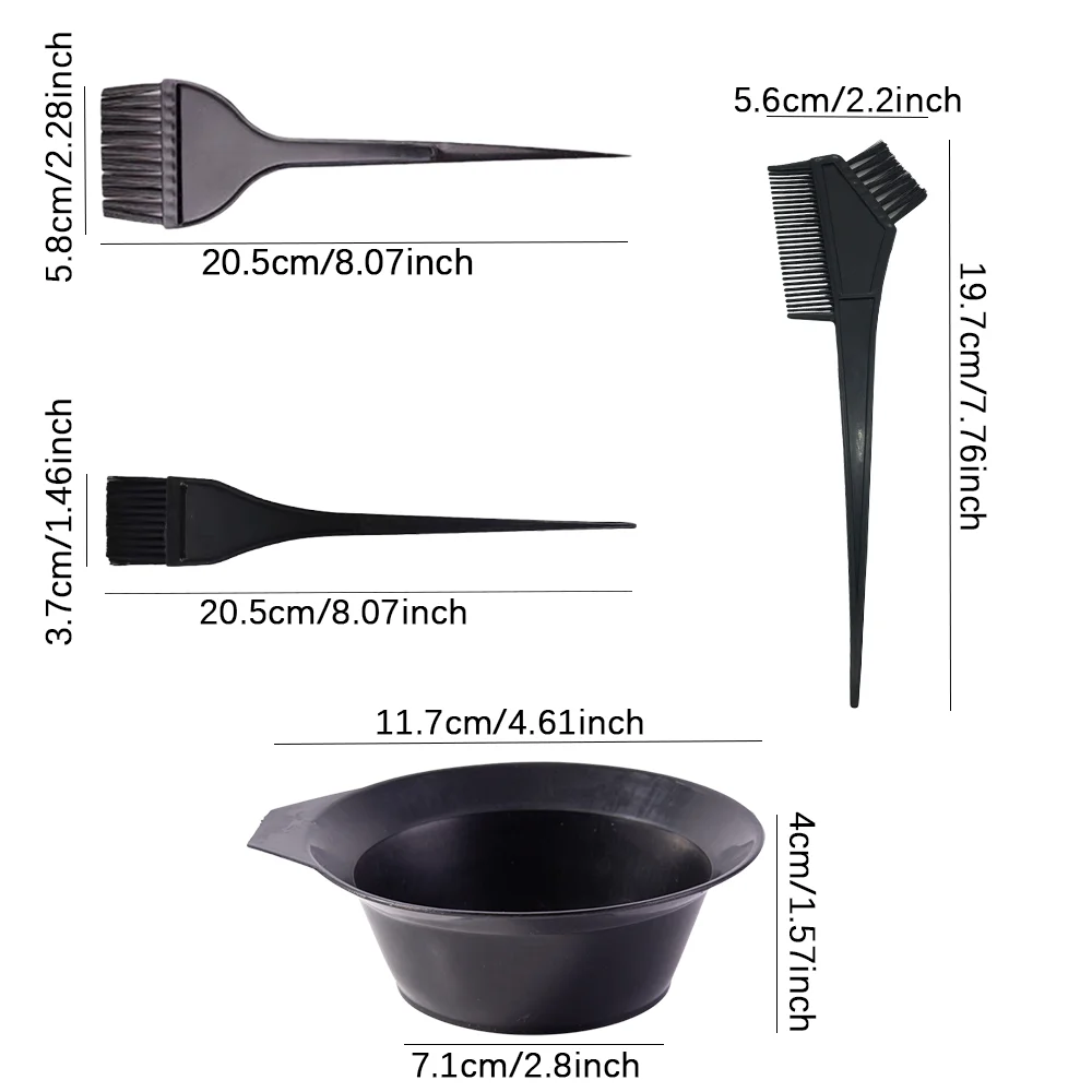 Hair Dye Brush Tool 8-Piece Set, Dye Applicator Mixing Bowl Straight Handle Comb Soft Bristle Brush, 4pcs - Image 2