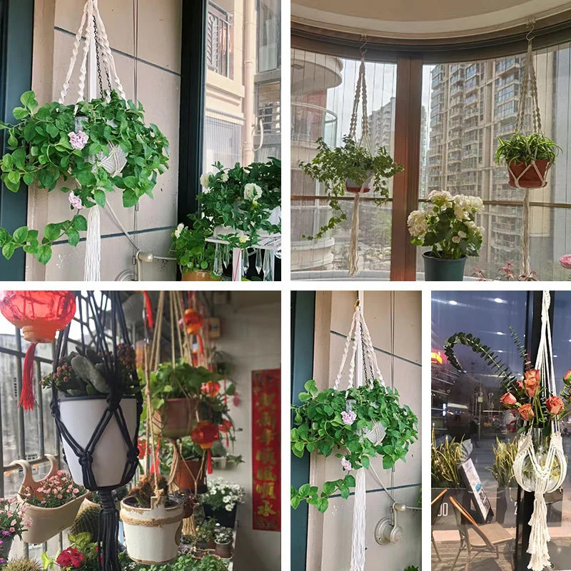Handmade Macrame Plant Hanging Basket Garden Pots Holder Balcony Macrame Wall Hanging Decoration Knotted Lifting Rope Home Decor - Image 2