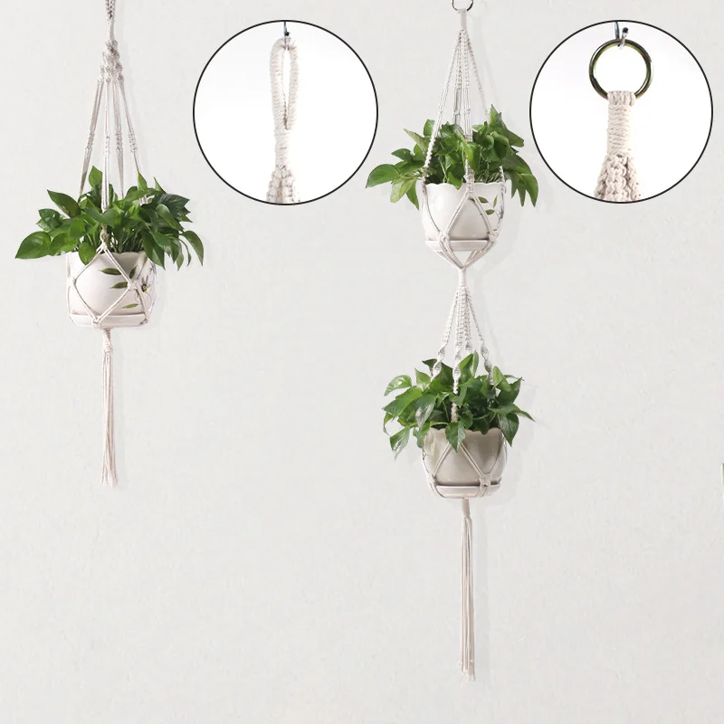 Handmade Macrame Plant Hanging Basket Garden Pots Holder Balcony Macrame Wall Hanging Decoration Knotted Lifting Rope Home Decor - Image 4