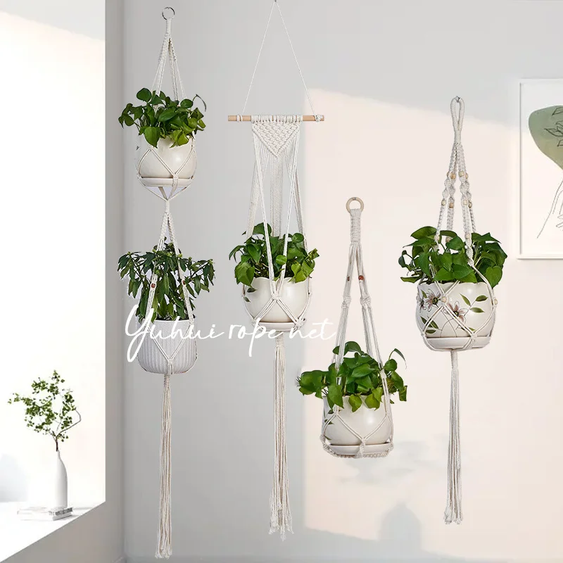 Handmade Macrame Plant Hanging Basket Garden Pots Holder Balcony Macrame Wall Hanging Decoration Knotted Lifting Rope Home Decor - Image 3