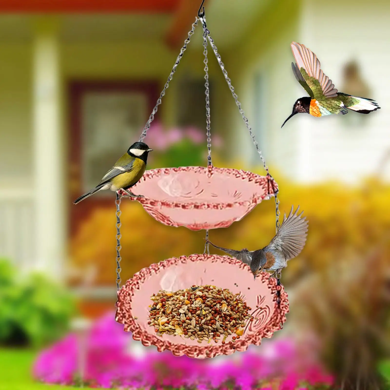 Hanging Bird Bath Accessory Feeding Station Decorative Outdoor Bird Feeder Garden Birdbath for Backyard Outside Yard Patio