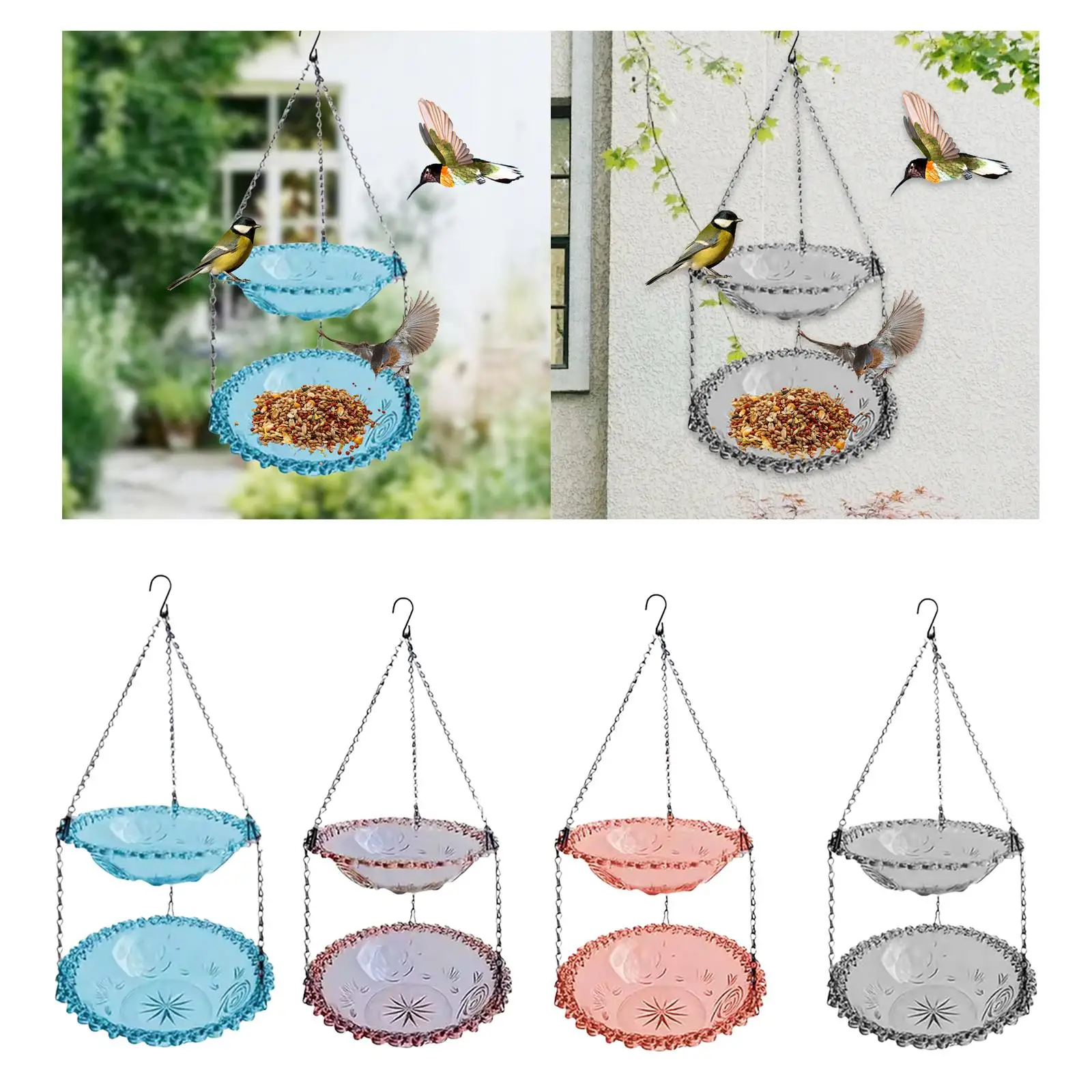 Hanging Bird Bath Accessory Feeding Station Decorative Outdoor Bird Feeder Garden Birdbath for Backyard Outside Yard Patio