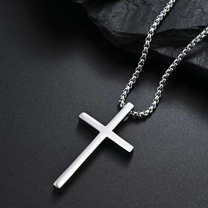 Hip Hop Trend Cross Pendant Necklace for Men Simple Punk Silver Color Titanium Steel Chain Versatile Street Jewelry Accessories - Image 5