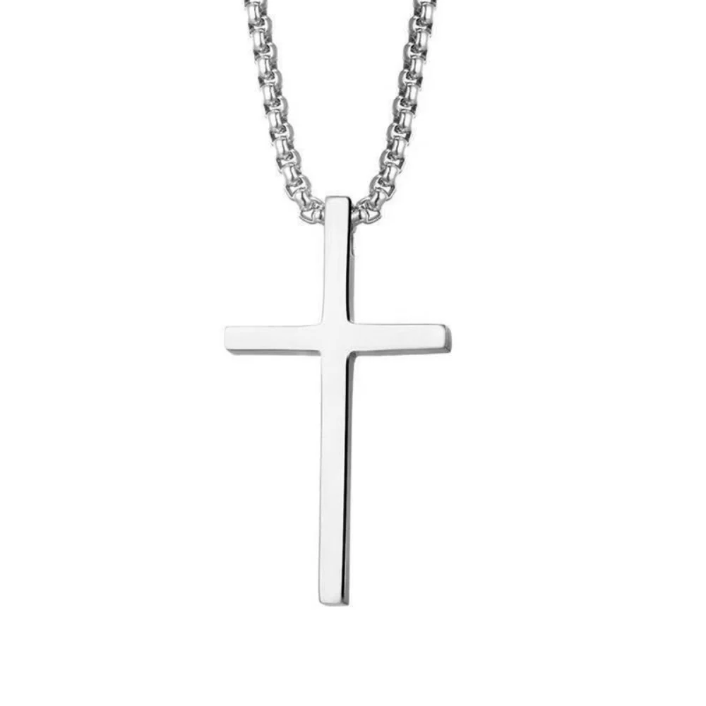 Hip Hop Trend Cross Pendant Necklace for Men Simple Punk Silver Color Titanium Steel Chain Versatile Street Jewelry Accessories - Image 4