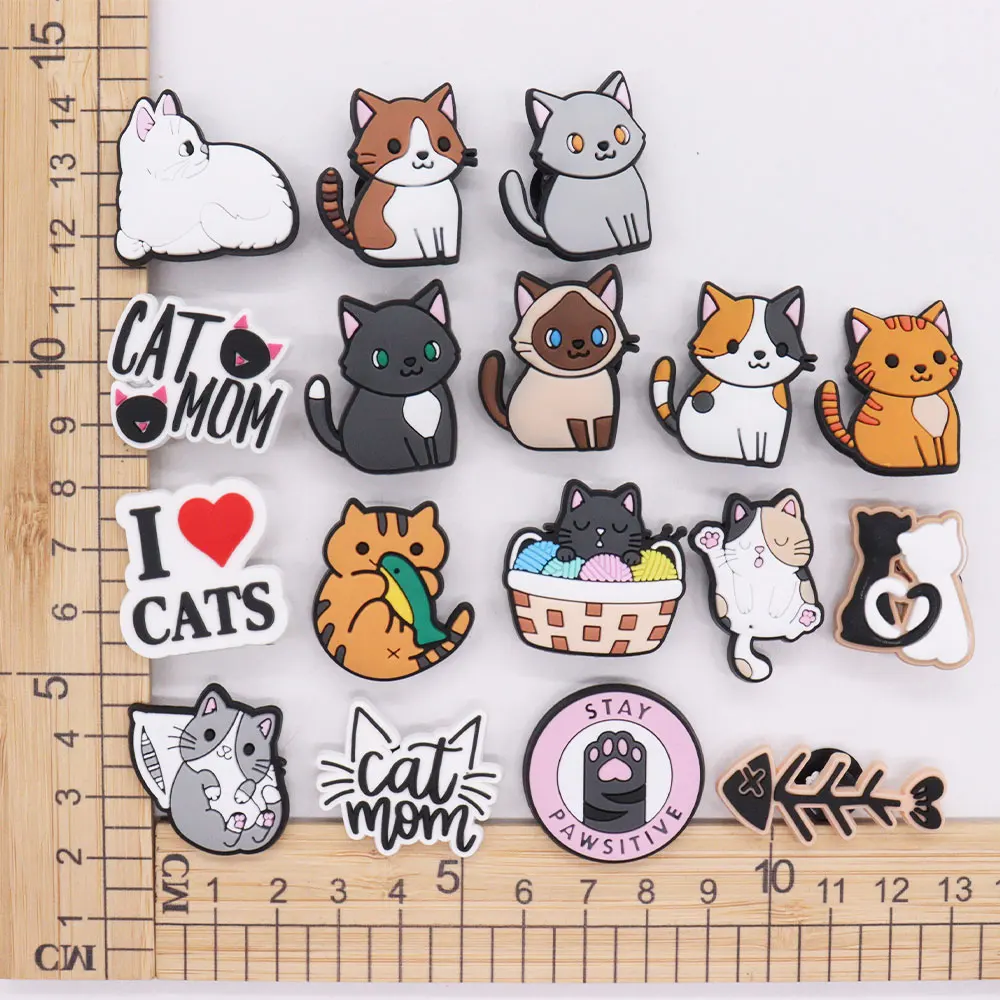 Hot Sales 1-17Pcs PVC Lovely Cats Animals DIY Boys Girls Shoes Charm Buckle Clog Fishbone Sandals Accessories - Image 4