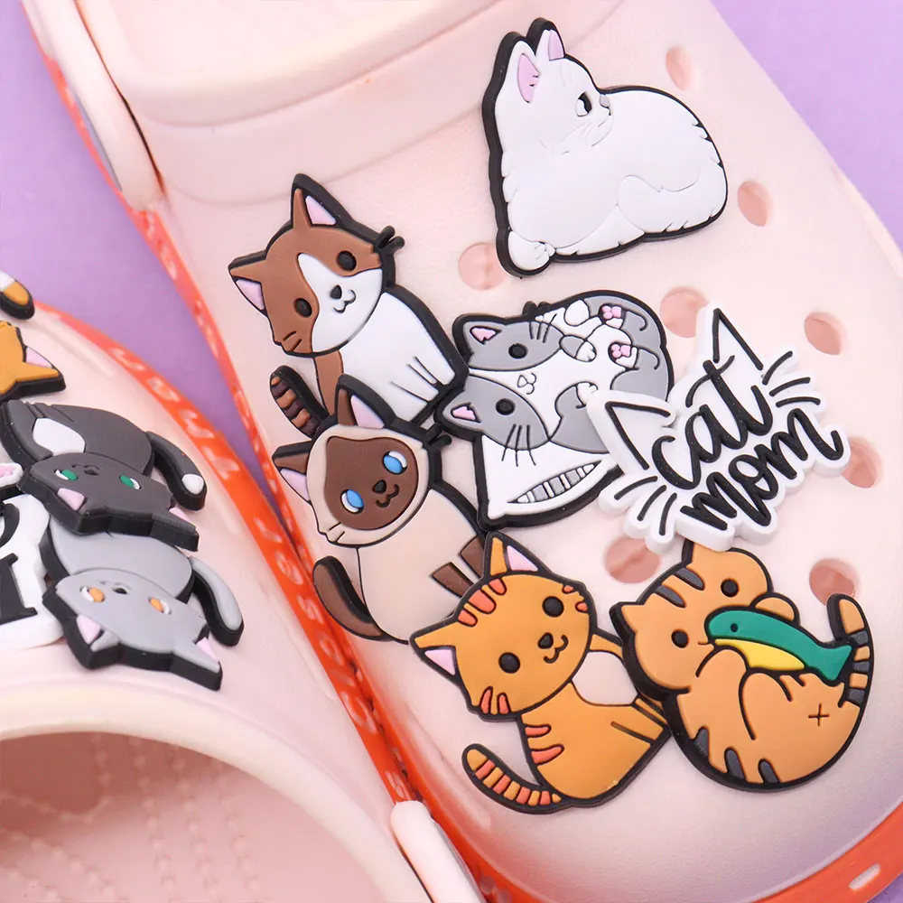 Hot Sales 1-17Pcs PVC Lovely Cats Animals DIY Boys Girls Shoes Charm Buckle Clog Fishbone Sandals Accessories - Image 5