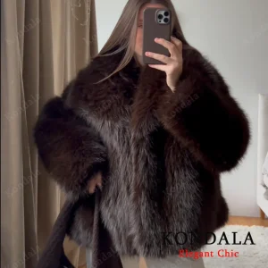 KONDALA Faux Fur Coat Women Warm Coat Lapel Faux Fur Loose Coat 2026 Spring Winter Fashion High Street Elegant Female Daily Coat