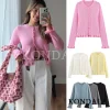 KONDALA Trendy Casual Knitted Cardigan Women Elegant Pleated Edge Slim Buttons Cardigan 2026 Spring Fashion Picnic Party Tops
