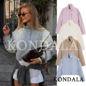 KONDALA Women Summer Stand-Collar Jacket 2026 New Trends Holidays Casual Zip-up Jacket Lady Fashion Simple Commute Light Jacket
