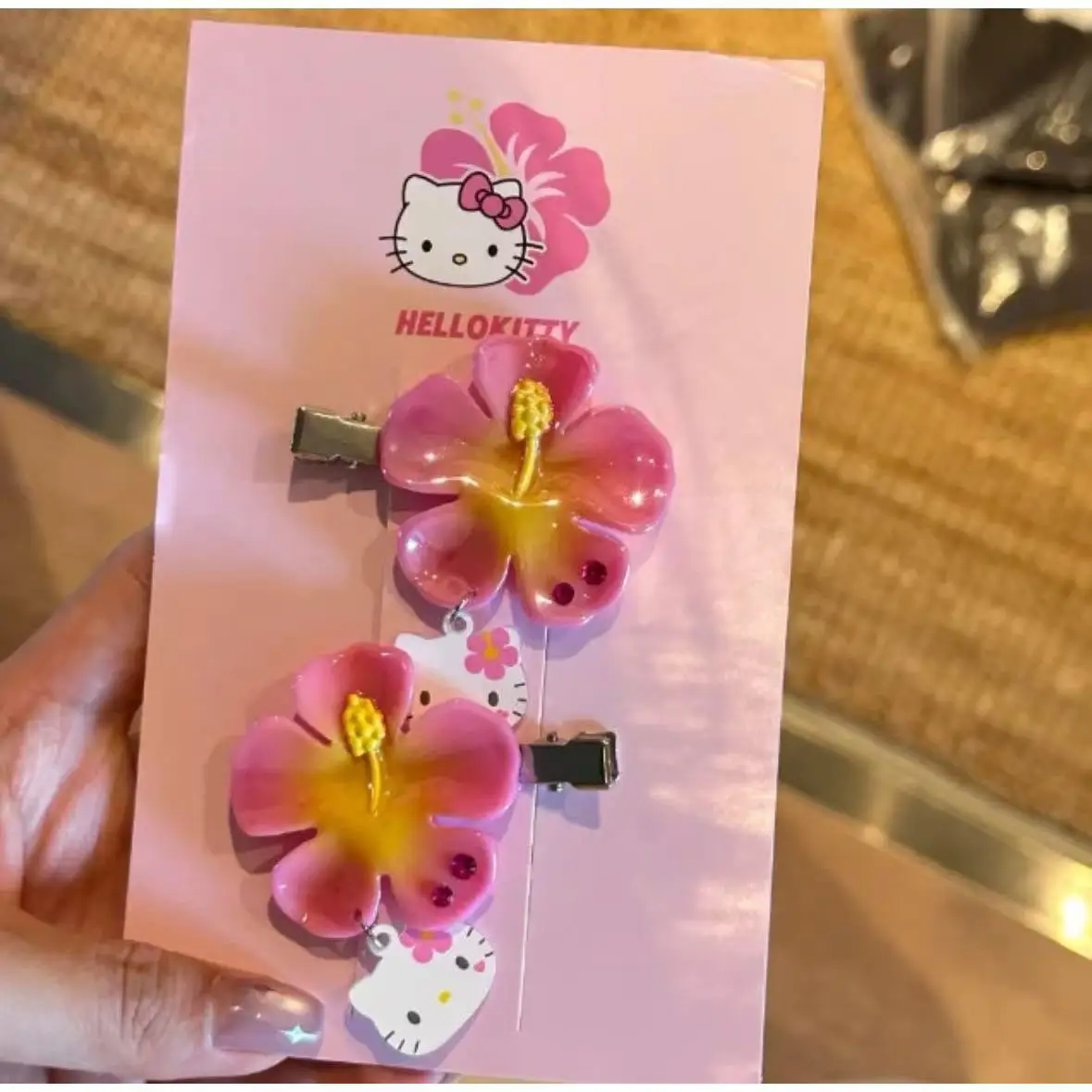 Kawaii Sanrio Hello Kitty Flower Hair Clips Set Pink Hibiscus Hair Pins Sweet Summer Hair Accessories for Women Girls - Image 2