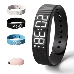 LED Digital Alarm Clock Watch Adjustable Snooze-proof Alarm Bracelet with Running Pedometer Waterproof Vibrating Alarm
