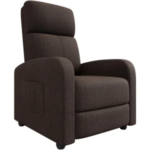 Linen Fabric Manual Recliner Chair, with Side Pocket, High Backrest, Thick Cushion, Adjustable Push Back Recliner,Comfortable Lo