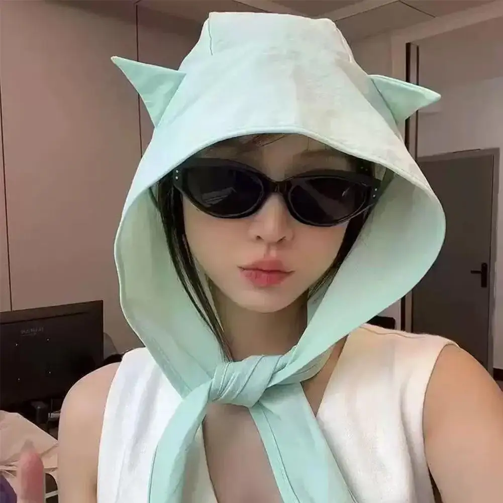 Little Devil Sun Hat for Daily Wear Outdoor Soft Polyester Cute Lightweight Headscarf with Chin Tie Trendy Sun Protection Bonnet - Image 3